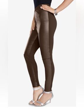Danier Brown Genuine Leather Paneled Slim Pants, size 8